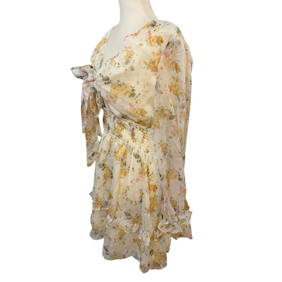 NEW Floral‎ Ruffle Skirt Size Large Mini Dress Smocked Waist Girly Garden Party - Picture 7 of 8